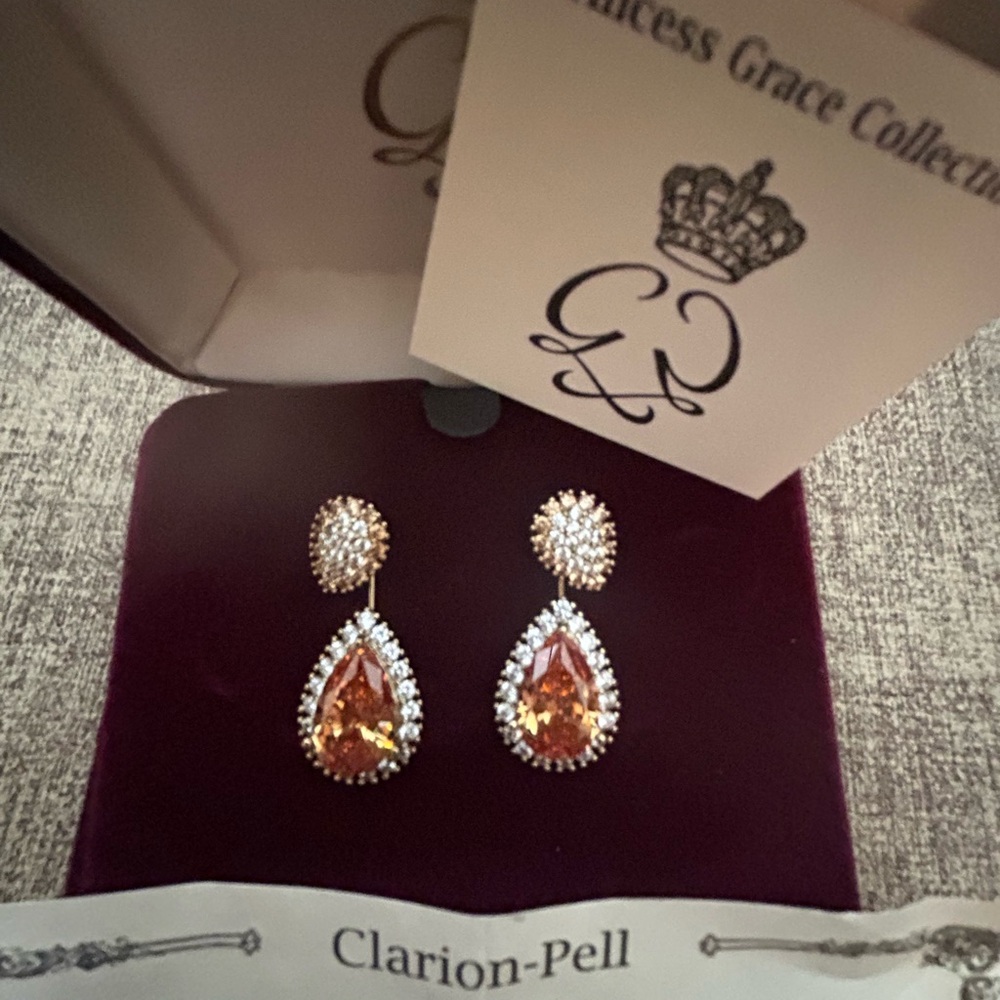 Princess Grace collection Gold and Silver , amber Teardrop Earrings